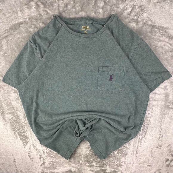 Polo Ralph Lauren Green/Blue Pony Logo Pocket T-shirt Size Medium - Picture 1 of 7